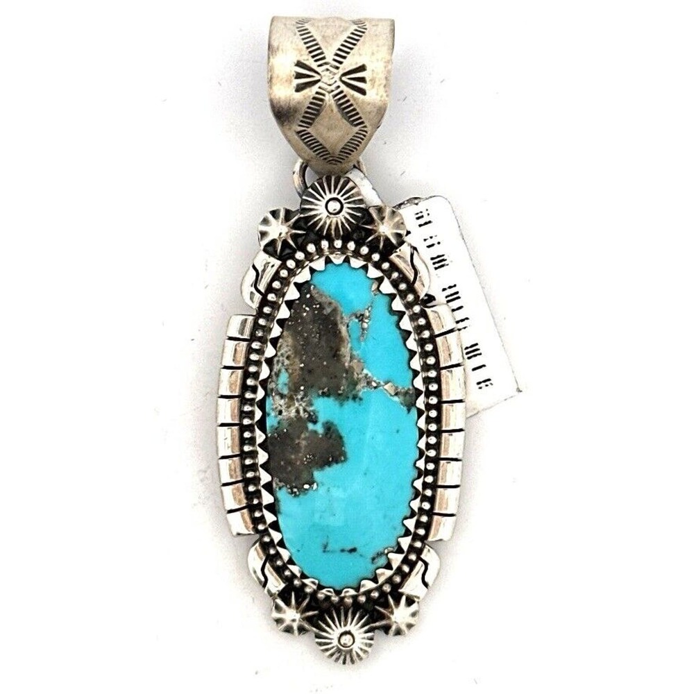 Native American Navajo 925 Sterling Silver Morenci Turquoise Pendant